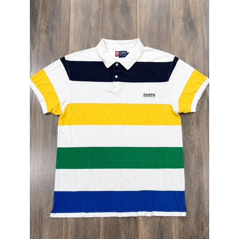 Vintage Chaps Ralph Lauren Mens XL Colorblock Striped Rugby Polo Shirt
